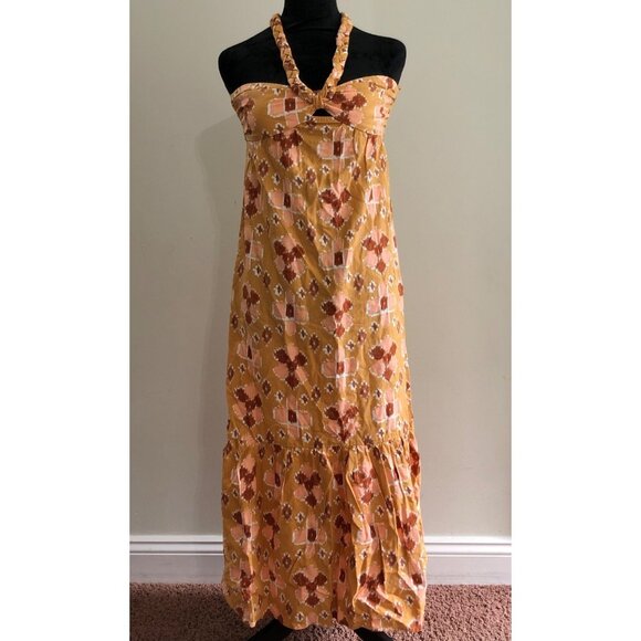 Aerie Yellow & Orange Patterned Maxi Dress With Braided Halter Neck Size XXS NWT - Picture 4 of 13